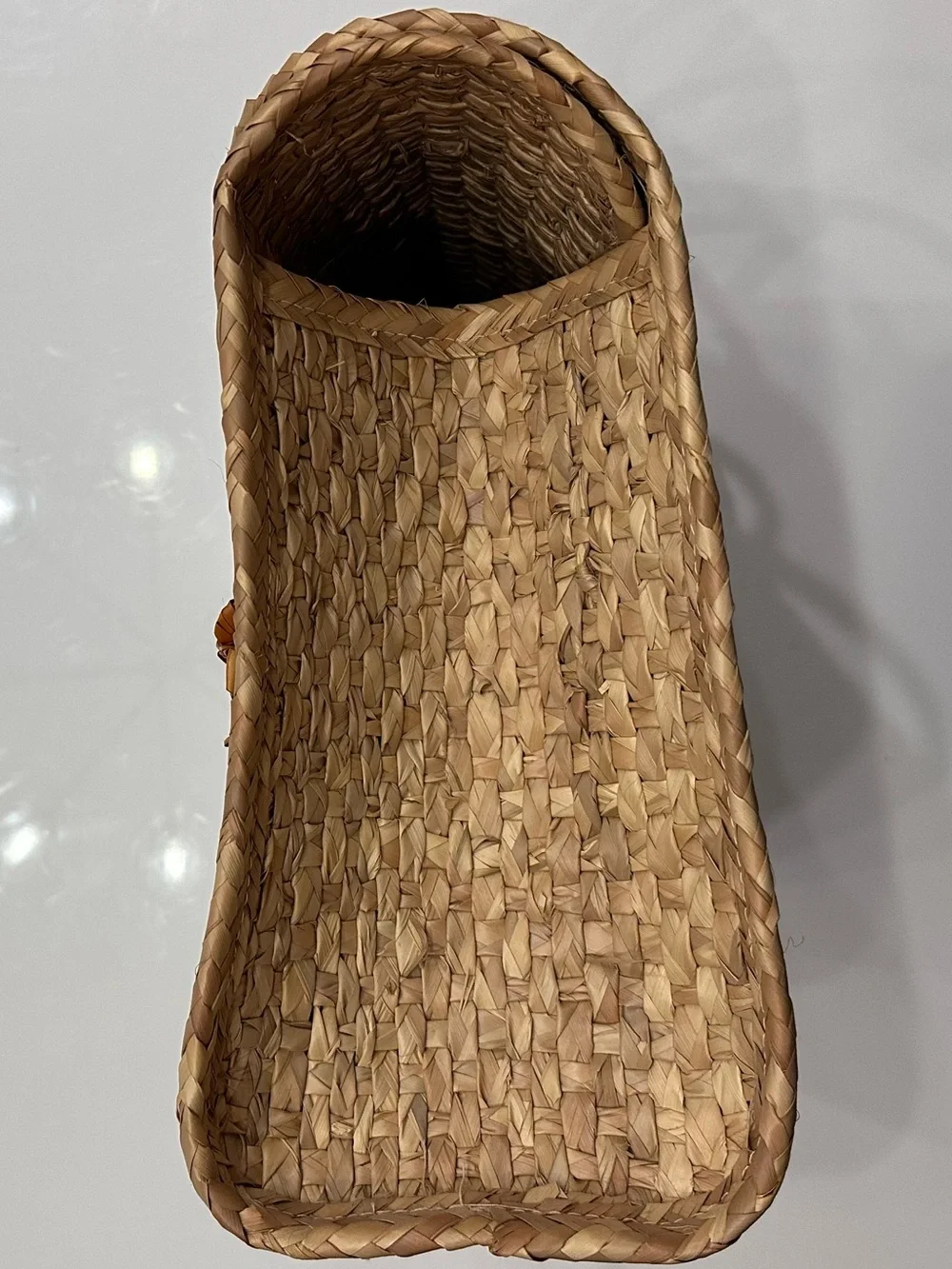 Vintage 70s Mexican Straw Woven Basket Purse Floral Raffia Boho Box Bag